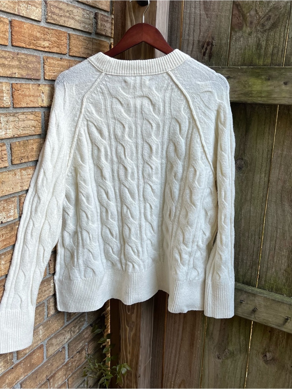 aerie Cream Oversized Cable-Knit Crewneck Sweater - Picture 4 of 5